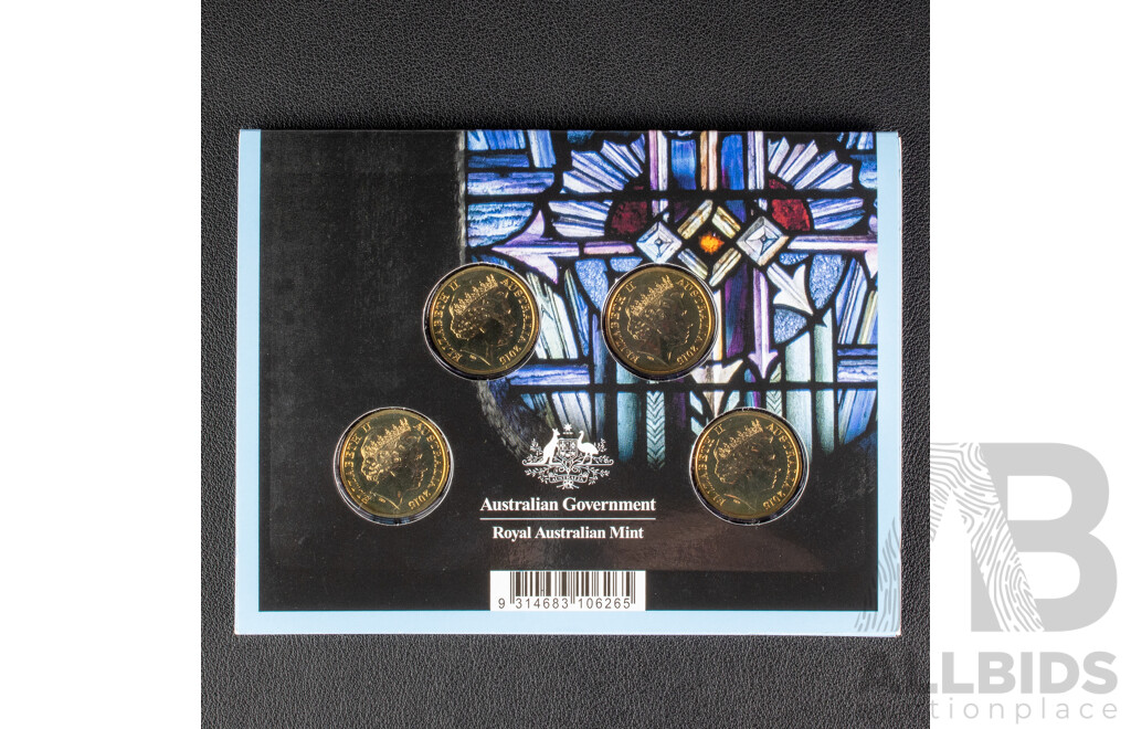 Australian RAM 2015 Four One Dollar Coin Set, Centerary ANZAC, Privy Marks C, B, S, M