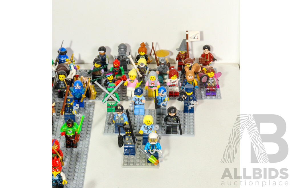 Collection Lego Figures with Accessories Including Ninja Turtles, Police, Ninjago, Batman, Legends of Chima, Knights, Superman and More