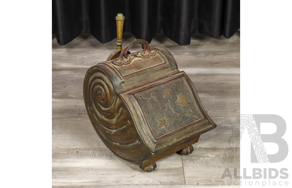 Victorian Brass Coal Box with Shovel