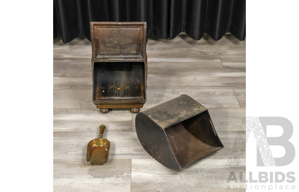 Victorian Brass Coal Box with Shovel
