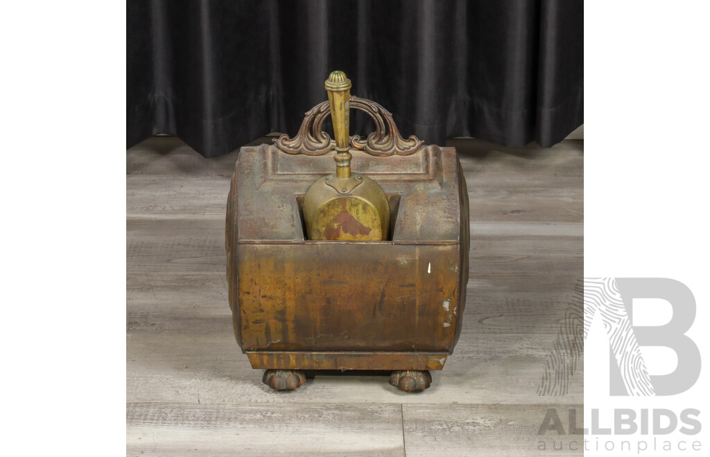 Victorian Brass Coal Box with Shovel