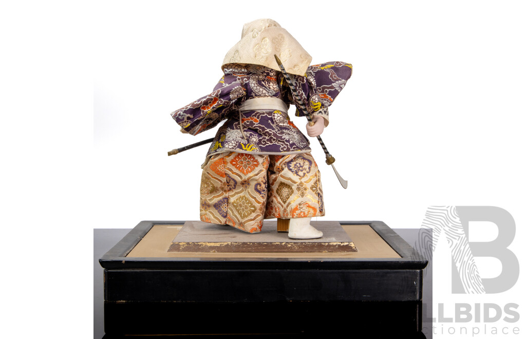 Japanese Musha Ningyo Warrior Doll on Wooden Display Base