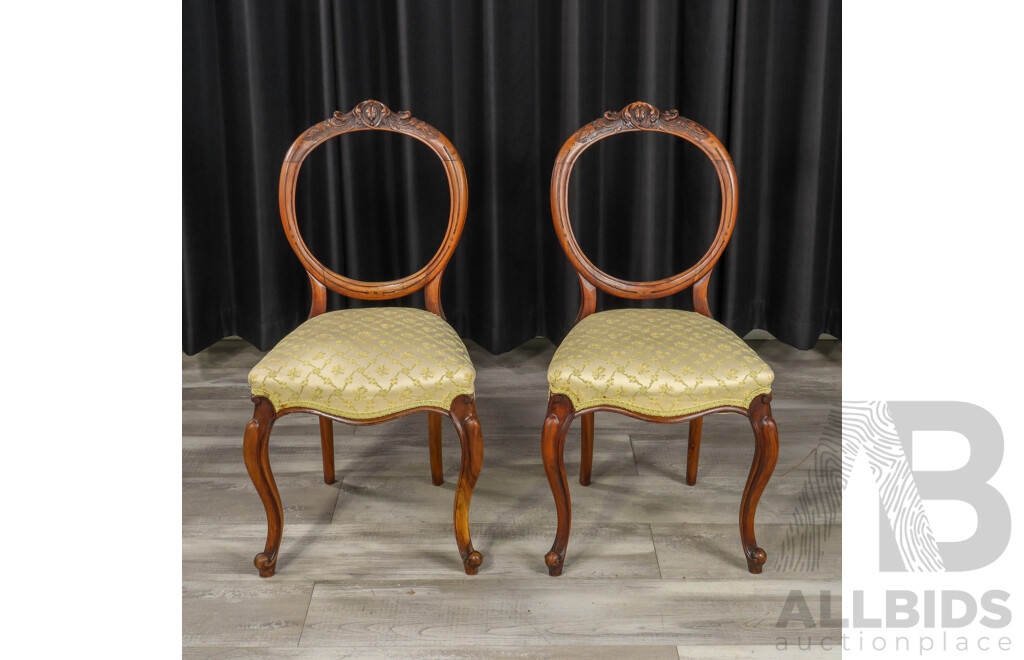 Pair of Victorian Walnut Balloon Back Dining Chairs