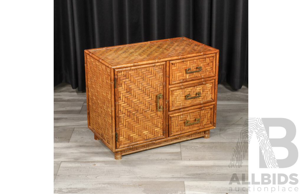 Vintage Cane Chest with a Single Door and Three Drawers