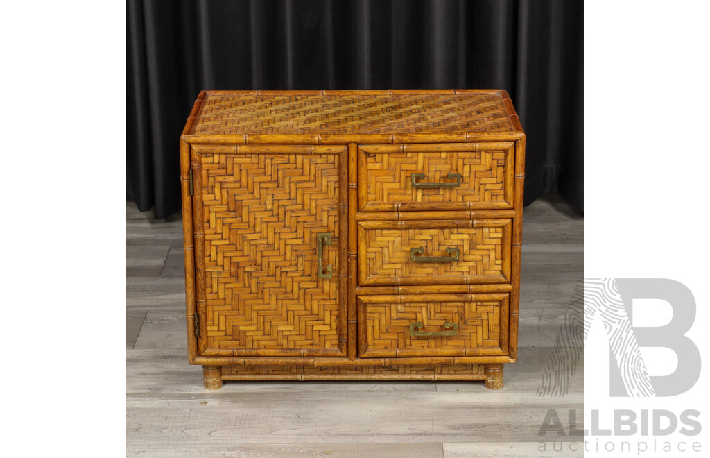 Vintage Cane Chest with a Single Door and Three Drawers