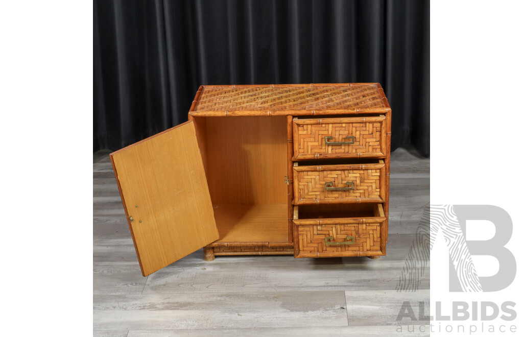 Vintage Cane Chest with a Single Door and Three Drawers