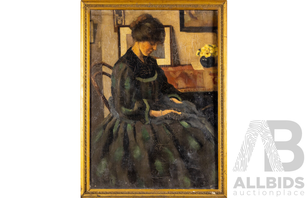 Aileen Rose Dent, (20th Century, Australian, 1890-1978), Pensive Moment (c1944), Original Oil on Linen Canvas, 78H x 58W cm (frame)