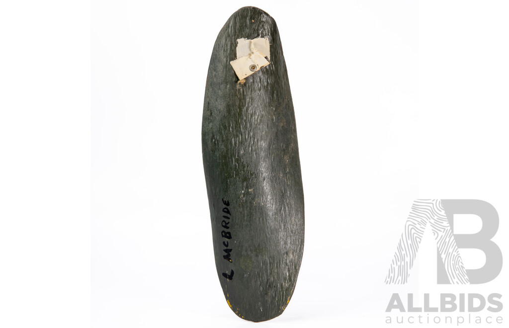L.McBride (20th Century, Indigneous-Australian), Country, Vintage Natural Pigment on Curved Panel of Stringy Bark, 34 x 11 cm (approx)