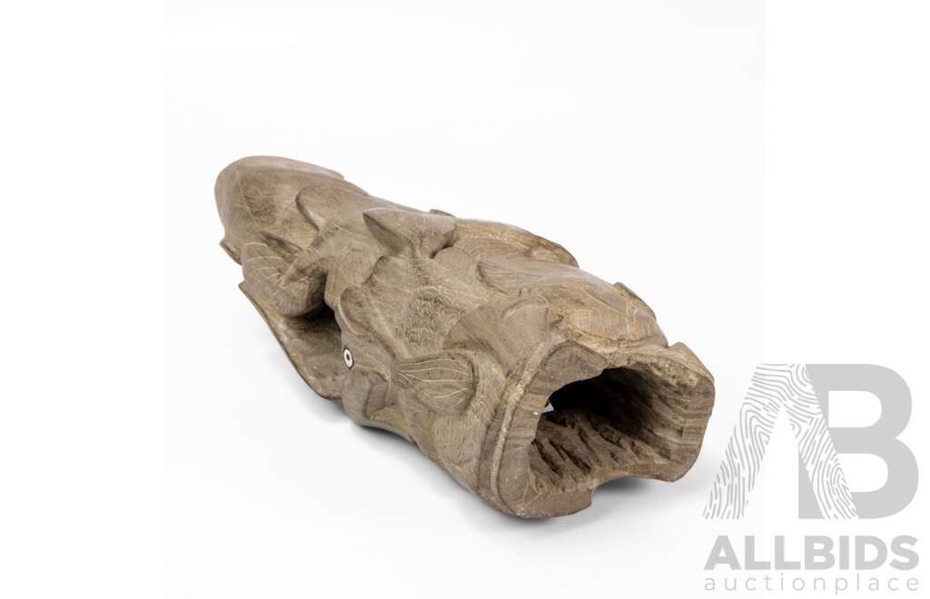 Large Heavily Carved School of Fish with Sea Turtle Totem