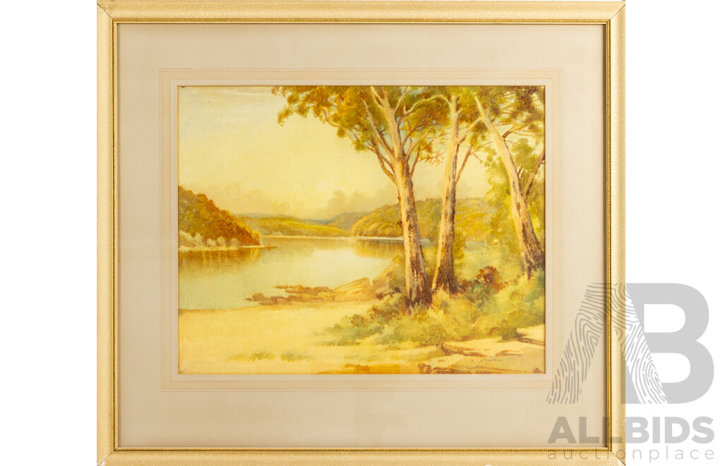 Gerald George Reginald Ansdell, (20th Century, British-Born Australian, 1880-1972), Quiet Lakes Edge (c.1920-30), Original Watercolour, 56 x 64 cm (frame)