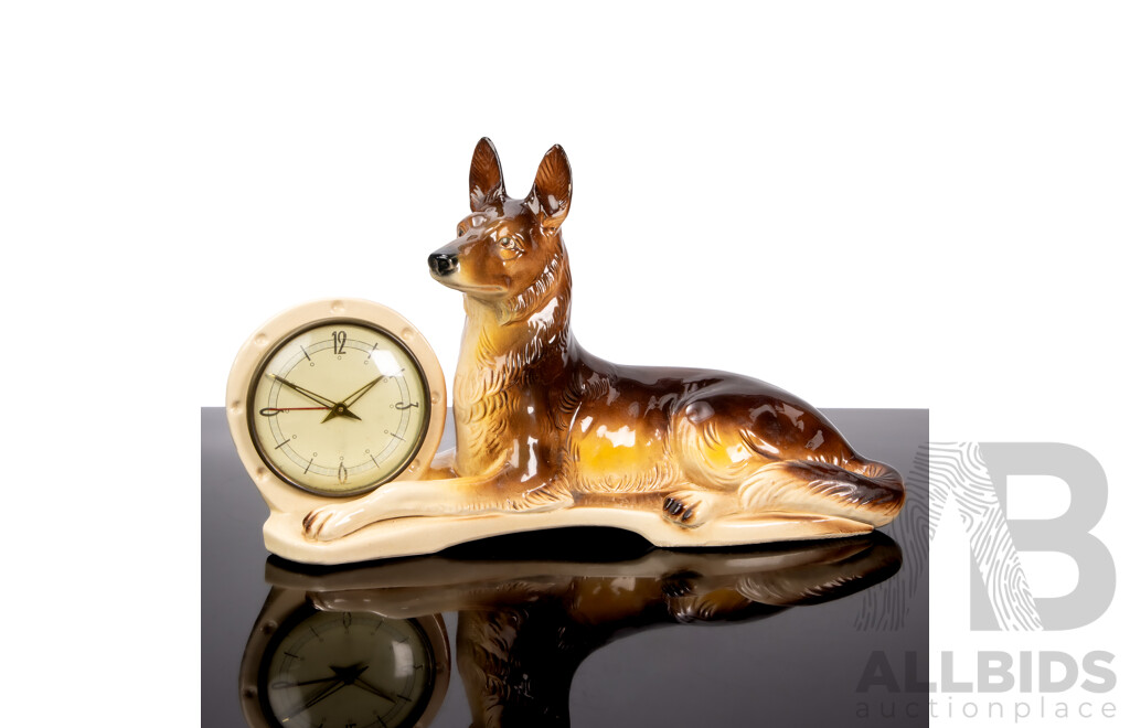 Vintage Ceramic Jema Holland German Shepherd Form Mantel Clock