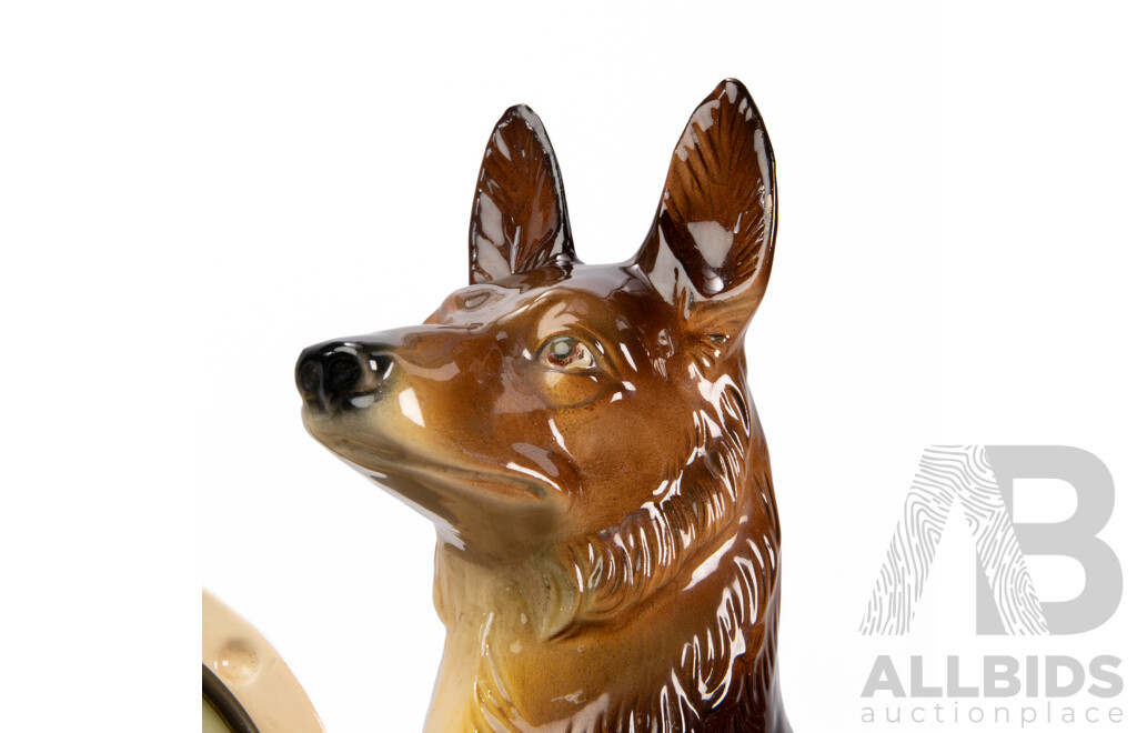 Vintage Ceramic Jema Holland German Shepherd Form Mantel Clock