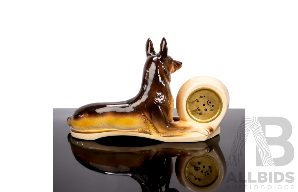 Vintage Ceramic Jema Holland German Shepherd Form Mantel Clock