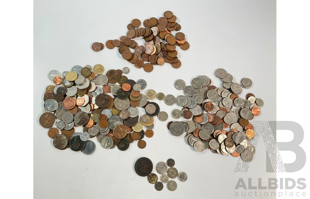 Collection of International Coins Including Silver United Kingdom 1879 Threepence, 1834 Shilling, 1797 KGIII Two Pence Australian QE2 Sixpence, USA, New Zealand, Germany, Canada, China and More - Approximately 1.75 Kilograms