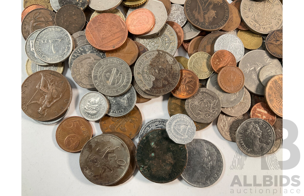 Collection of International Coins Including Silver United Kingdom 1879 Threepence, 1834 Shilling, 1797 KGIII Two Pence Australian QE2 Sixpence, USA, New Zealand, Germany, Canada, China and More - Approximately 1.75 Kilograms