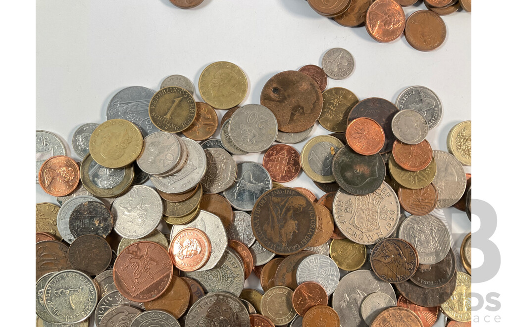 Collection of International Coins Including Silver United Kingdom 1879 Threepence, 1834 Shilling, 1797 KGIII Two Pence Australian QE2 Sixpence, USA, New Zealand, Germany, Canada, China and More - Approximately 1.75 Kilograms