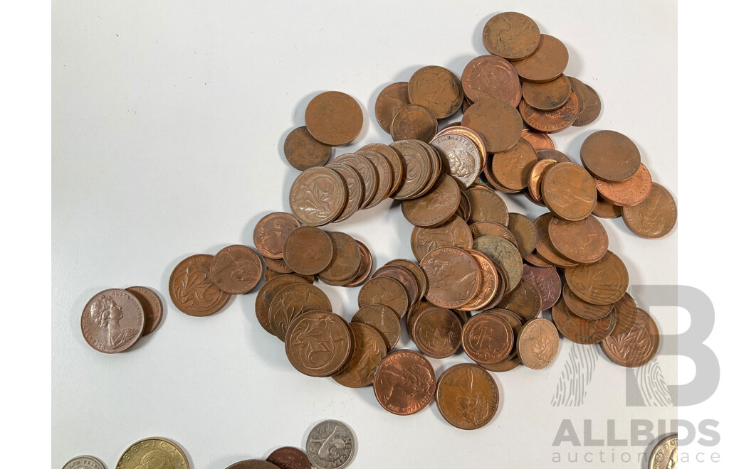 Collection of International Coins Including Silver United Kingdom 1879 Threepence, 1834 Shilling, 1797 KGIII Two Pence Australian QE2 Sixpence, USA, New Zealand, Germany, Canada, China and More - Approximately 1.75 Kilograms