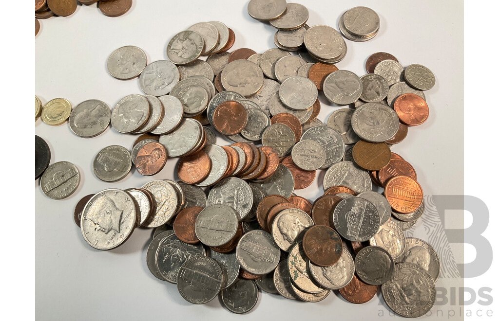 Collection of International Coins Including Silver United Kingdom 1879 Threepence, 1834 Shilling, 1797 KGIII Two Pence Australian QE2 Sixpence, USA, New Zealand, Germany, Canada, China and More - Approximately 1.75 Kilograms