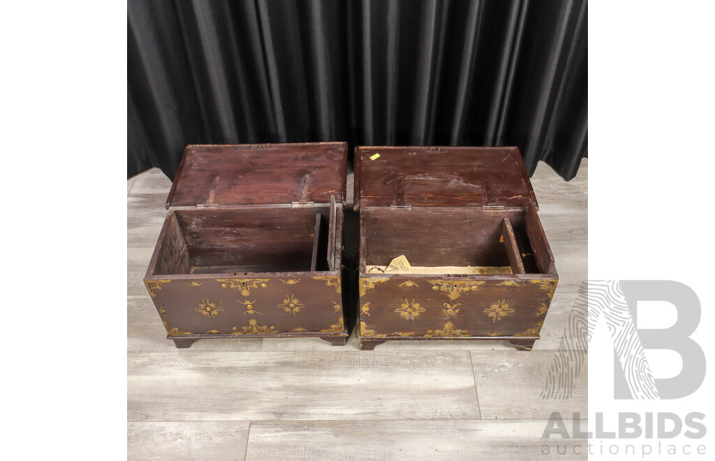 Pair of Small Brass Bound Blanket Chests