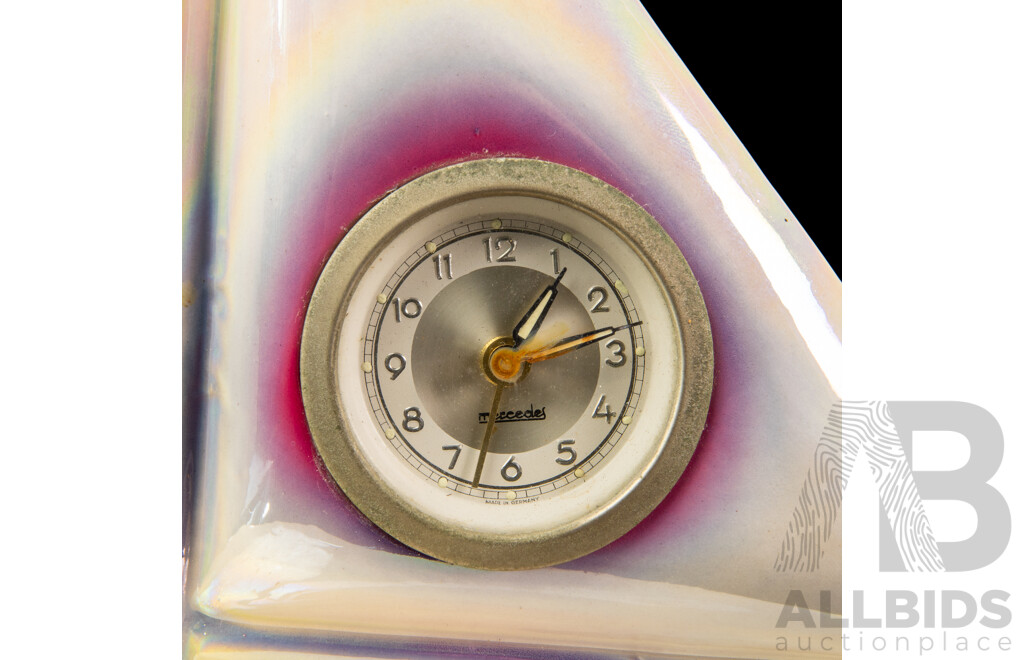 Vintage Iridescent Porcelain Sailing Ship Form Mantle Clock