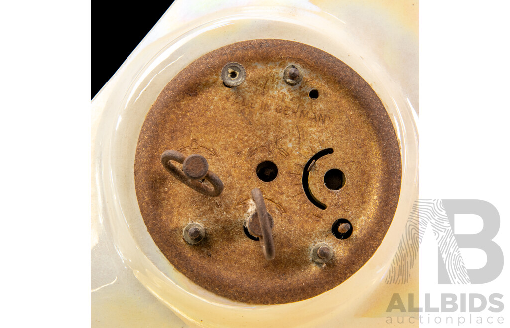 Vintage Iridescent Porcelain Sailing Ship Form Mantle Clock