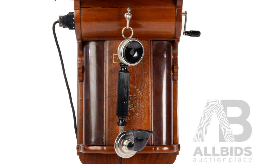 Vintage L.M. Ericsson Wall-Mounted Magneto Telephone, Stockholm, C.1900–1920 (Restored)
