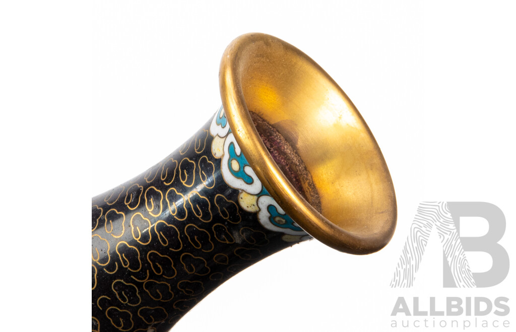 Pair of Black Vintage Chinese Cloisonné Enamel Vases