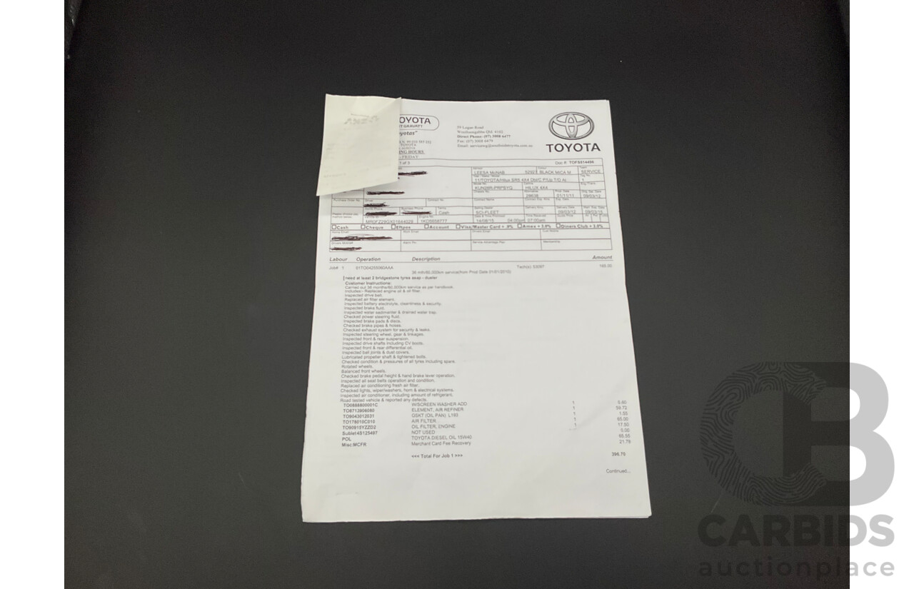 2/2012 Toyota Hilux SR5 (4x4) KUN26R MY12 Dual Cab P/Up Black Mica Turbo Diesel 3.0L