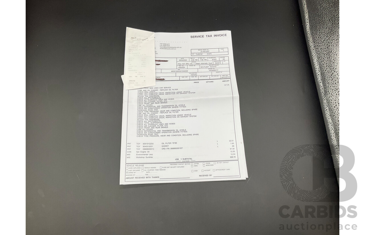 2/2012 Toyota Hilux SR5 (4x4) KUN26R MY12 Dual Cab P/Up Black Mica Turbo Diesel 3.0L