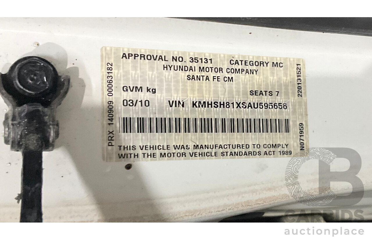 3/2010 Hyundai Santa Fe Elite CRDi (4x4) CM MY10 4d Wagon Vanilla White Turbo Diesel 2.2L - 7 Seater