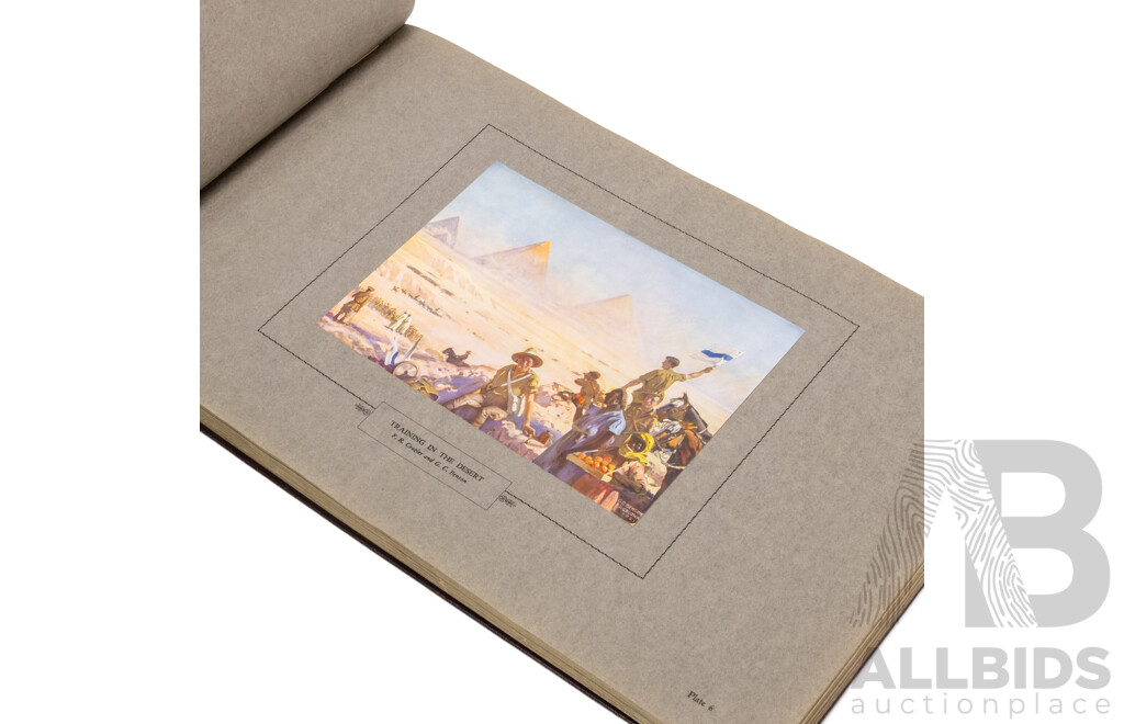 Antique Volume 'Australian Chivalry', Reproductions in Colour & Duo-Tone of Official War Paintings (1933), Edited by J.L. Treloar, 29H x 45W X^ 3D cm