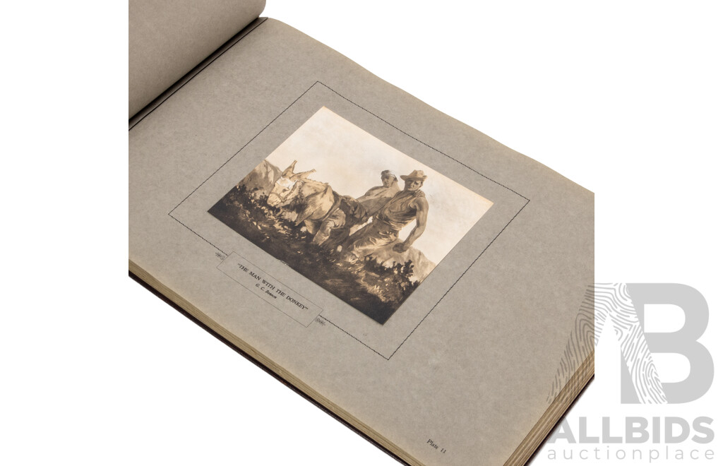 Antique Volume 'Australian Chivalry', Reproductions in Colour & Duo-Tone of Official War Paintings (1933), Edited by J.L. Treloar, 29H x 45W X^ 3D cm