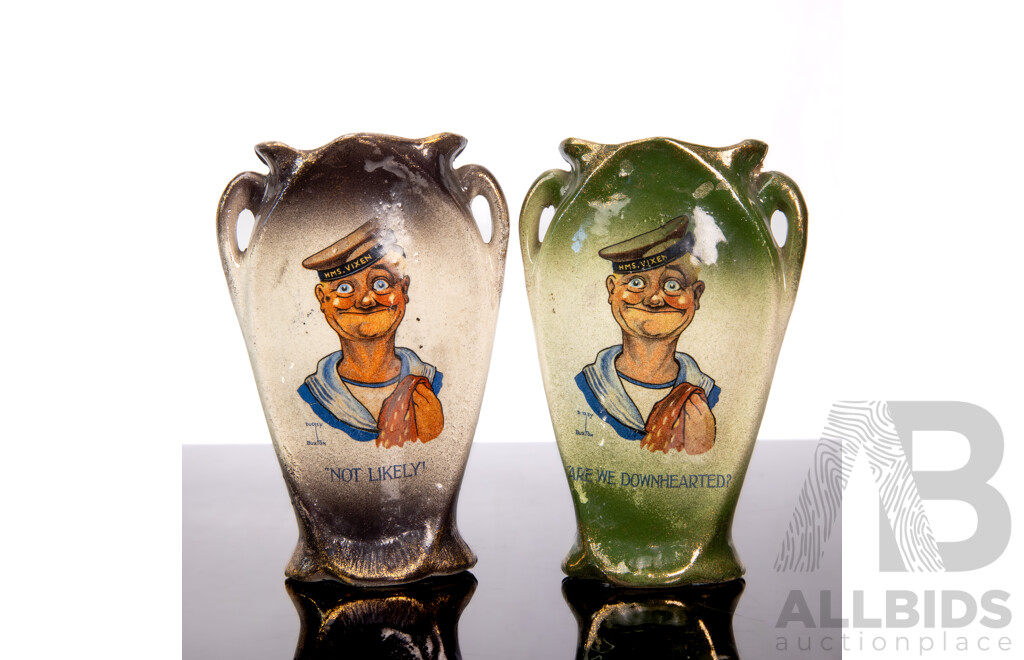 Pair of Victorian Hand Painted Vases with Sailor Motif
