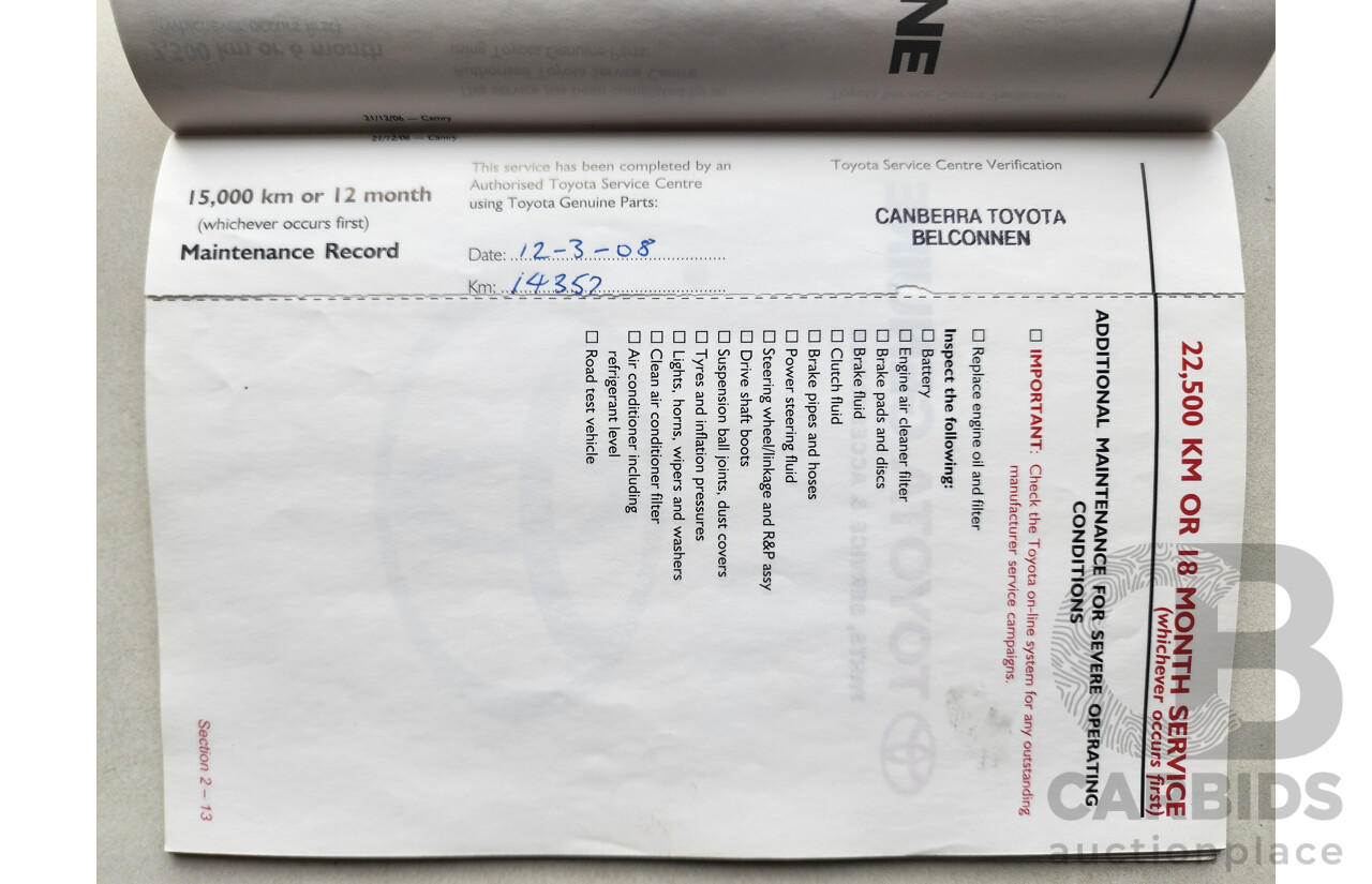 11/2007 Toyota Camry Grande ACV40R 4d Sedan Black 2.4L