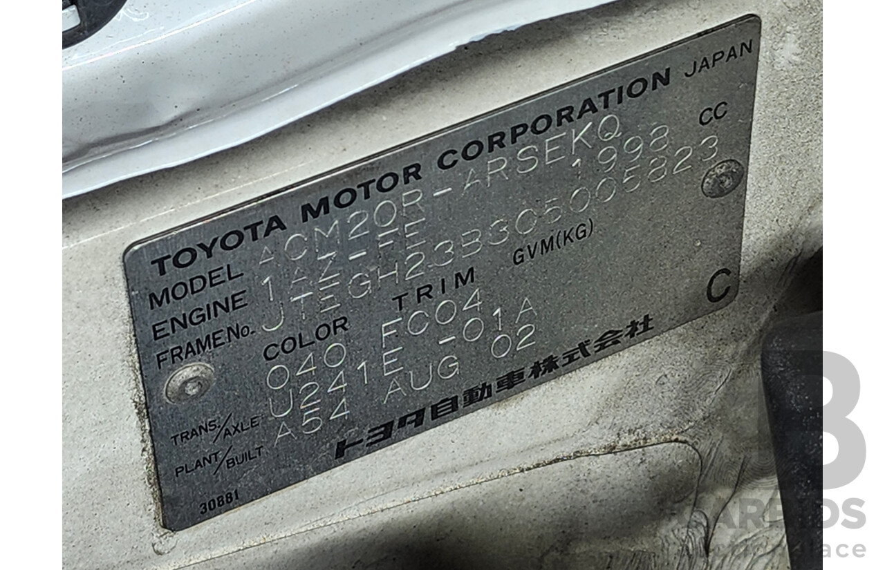 8/2002 Toyota Avensis Verso GLX ACM20R 4d Wagon White 2.0L