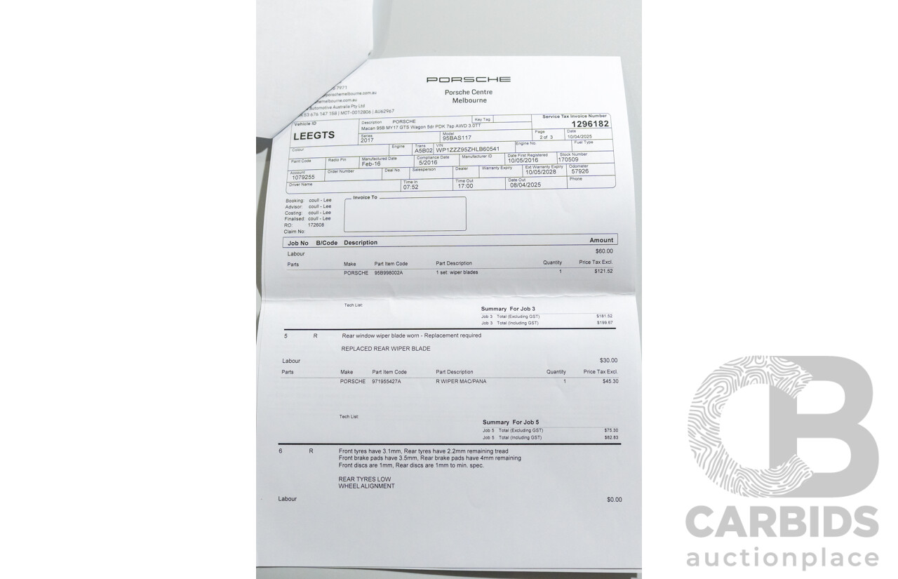 5/2016 Porsche Macan GTS (AWD) 95B MY17 4D Wagon White Twin Turbo V6 3.0L