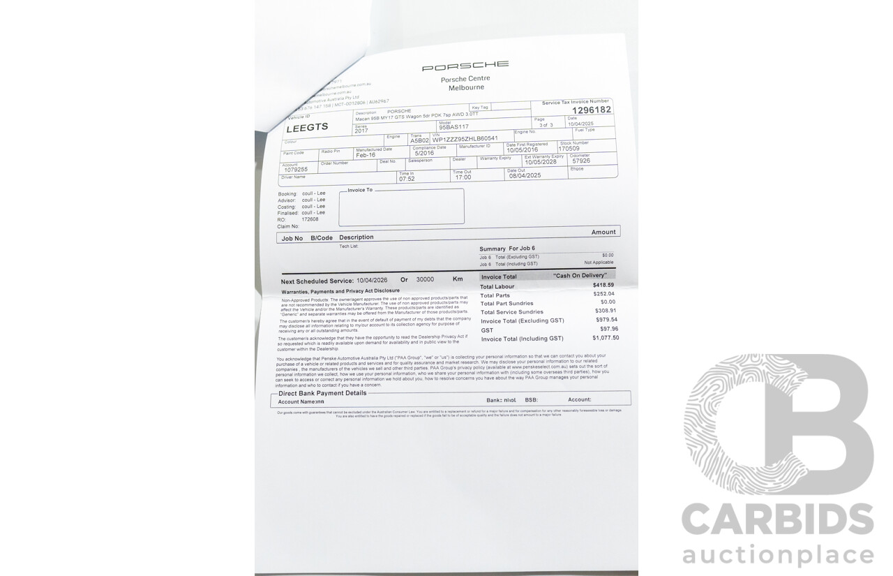 5/2016 Porsche Macan GTS (AWD) 95B MY17 4D Wagon White Twin Turbo V6 3.0L