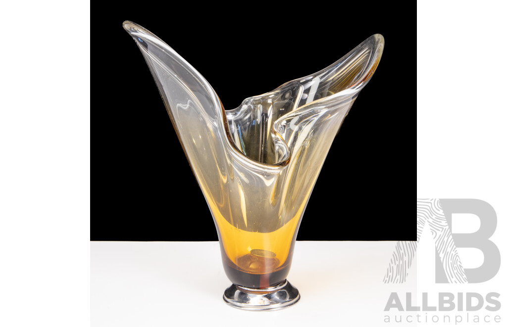Vintage Art Glass Tissue Vase with Clearing Amber Finish
