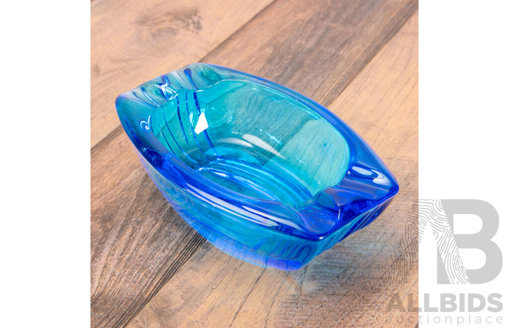 Vintage Pressed Glass Sklo Ashtray in Blue