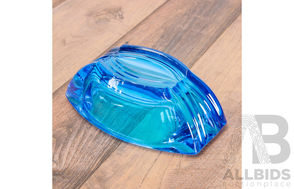Vintage Pressed Glass Sklo Ashtray in Blue