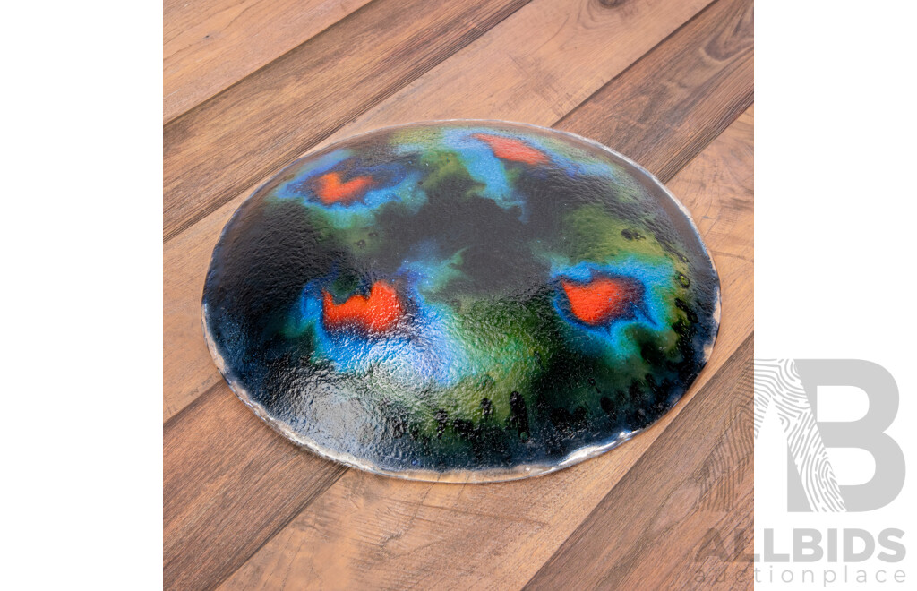Shallow Art Glass Dish with Mottled Finish
