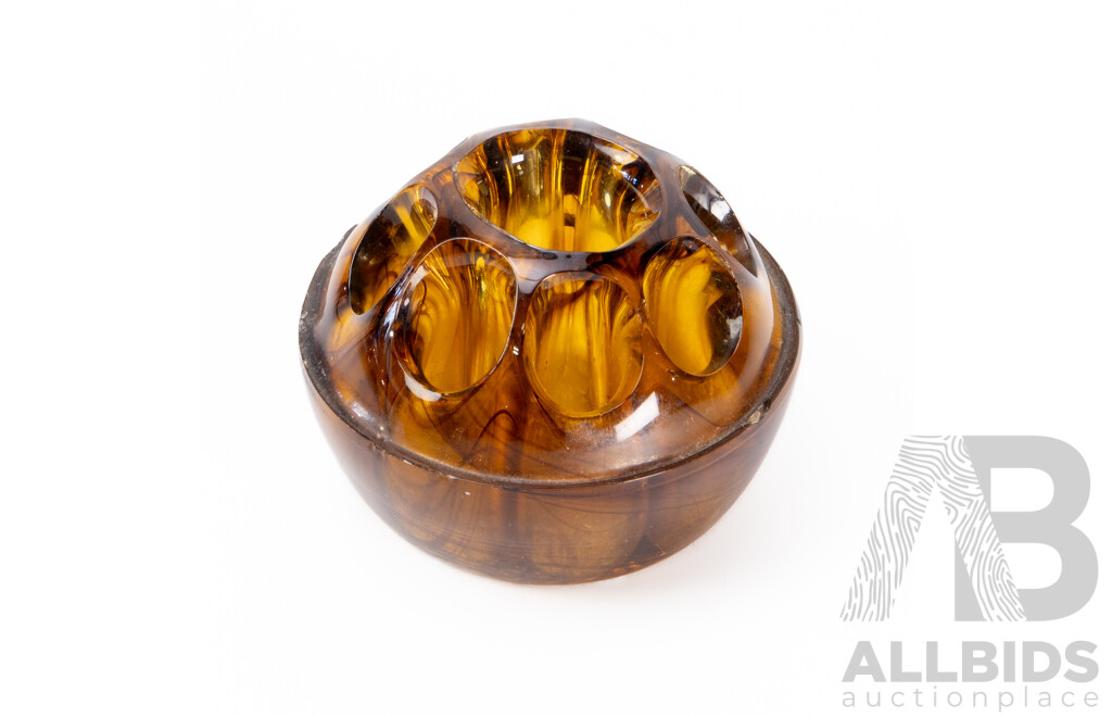 Davidson Amber Glass Posy Bowl with Frog