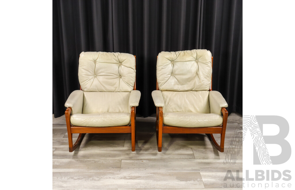 Pair of Folke Ohlsson Leather Upholstered Rocking Chairs for Gimson & Slater, England