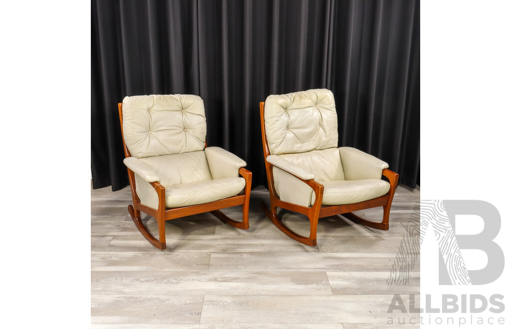 Pair of Folke Ohlsson Leather Upholstered Rocking Chairs for Gimson & Slater, England