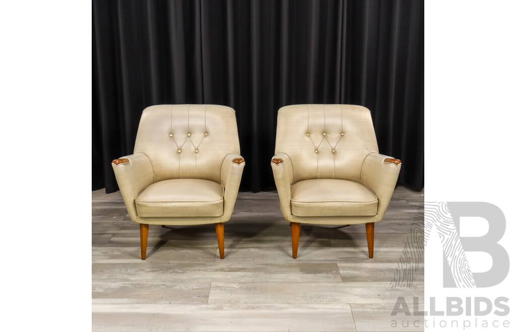 Pair of Vintage Australian Made Armchairs with Original Vinyl Upholstery