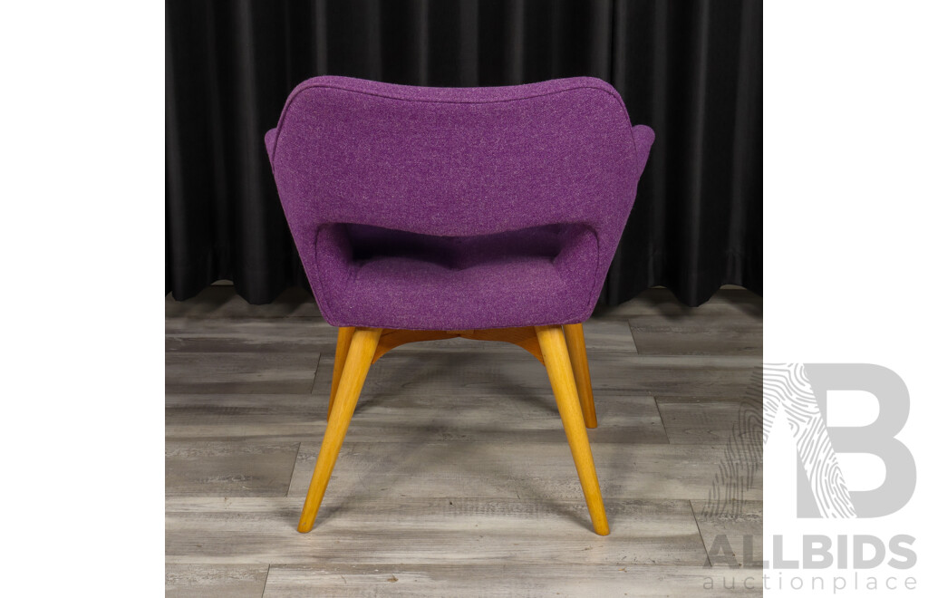 Grant Featherston Contour Space Chair with Purple Woolen Upholstery, Circa 1953