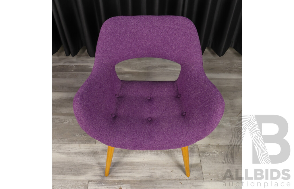 Grant Featherston Contour Space Chair with Purple Woolen Upholstery, Circa 1953