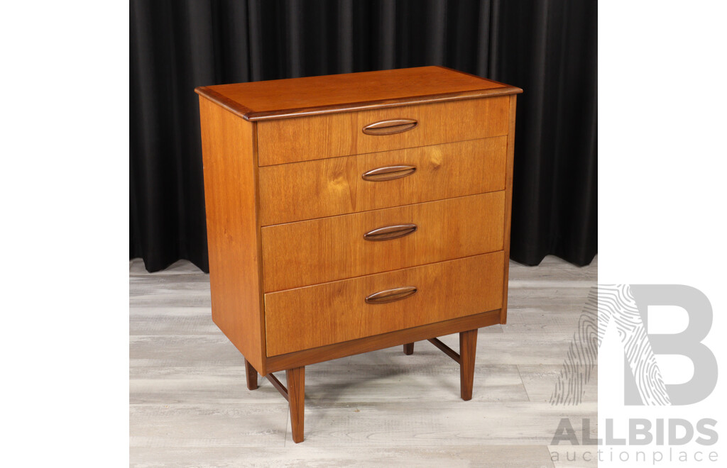 Teak Four Drawer Elevated Chest, Homeworthy, England