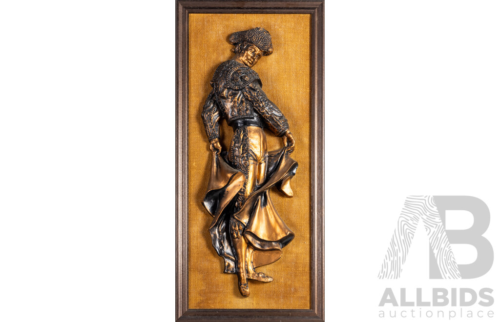 Artist Unknown (20th Century) Matador Poised in Bull Fight, Mid Century Hand Painted Resin Cast, 88H X 41W Cm (frame)