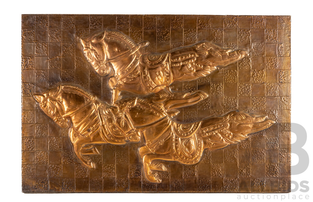 Artist Unknown (20th Century), Trio of Horses, Mid Century Copper Wall Art, 40H x 60W cm